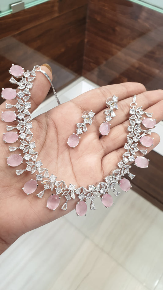 American Dimond Necklace Baby Pink-01