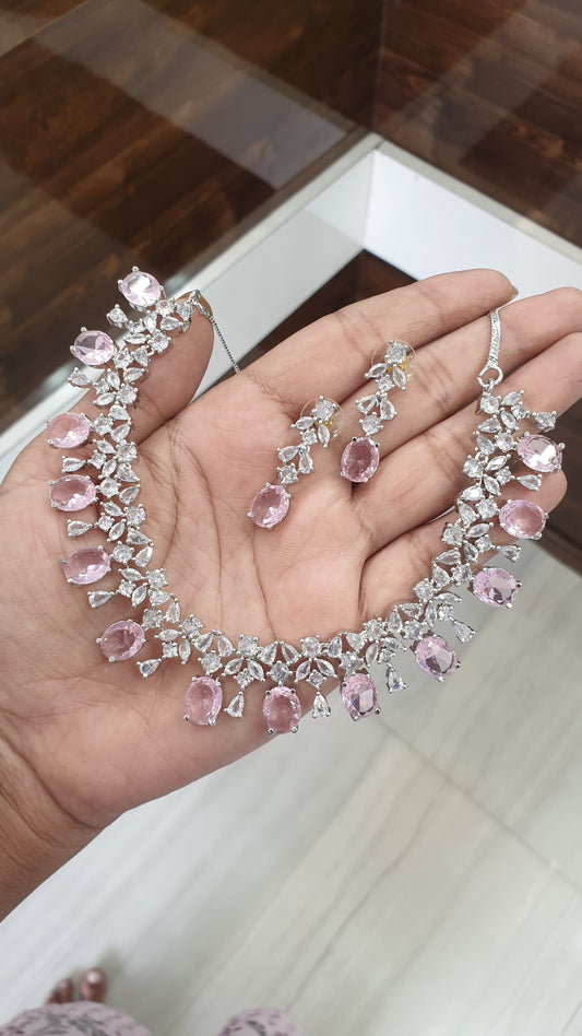 American Dimond Necklace Baby Pink-01