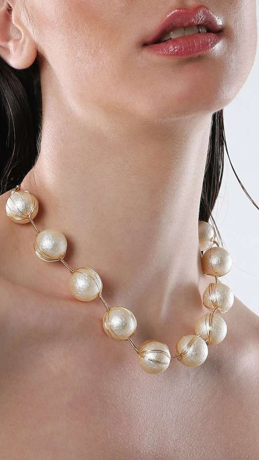 Elegant Gold-Toned Textured Pearl Necklace