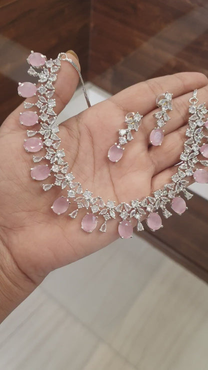 American Dimond Necklace Baby Pink-01