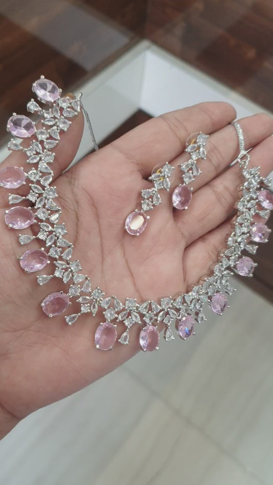 American Dimond Necklace Baby Pink-01