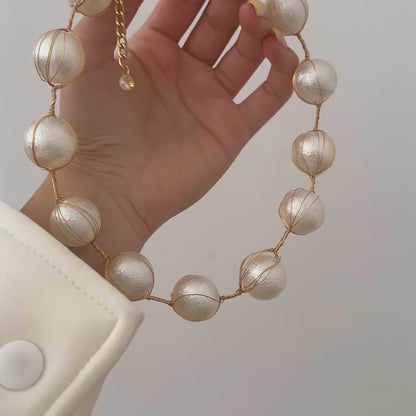 Elegant Gold-Toned Textured Pearl Necklace