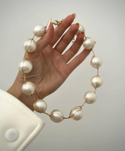 Elegant Gold-Toned Textured Pearl Necklace